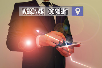 Writing note showing Webinar Concept. Business concept for workshop or seminar that is transmitted...