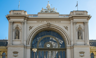 Fototapeta premium View of a outside building of Budapest Keleti railway station, the main international and inter-city railway terminal in Budapest, Hungary.