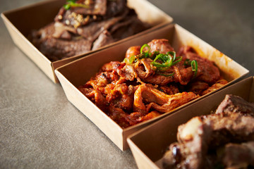 Take out Korean food in paper plate 