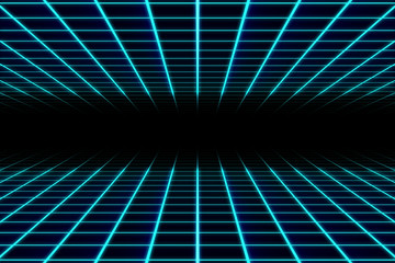 Abstract vintage retro futuristic tunnel with neon light lines. Cyberspace sci fi portal border concept.