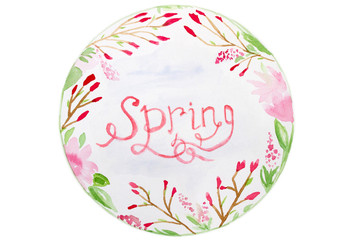 spring watercolor illustration in the form of flowers in a circle on a white background