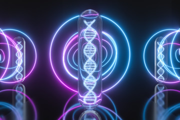 Fototapeta na wymiar Test tube and chromosomes, DNA and genes,3d rendering.
