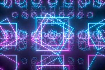 Geometric figures and neon lights,abstract conception,3d rendering.