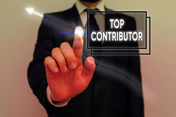 Handwriting text Top Contributor. Conceptual photo demonstrating who is knowledgeable in a...