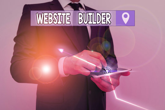 Writing note showing Website Builder. Business concept for construction of websites without analysisual code editing