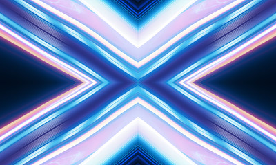 Fototapeta premium Dark abstract futuristic background. Neon lines glow. Neon lines, geometric shapes. Pink and blue glow. Abstract neon light, night view.