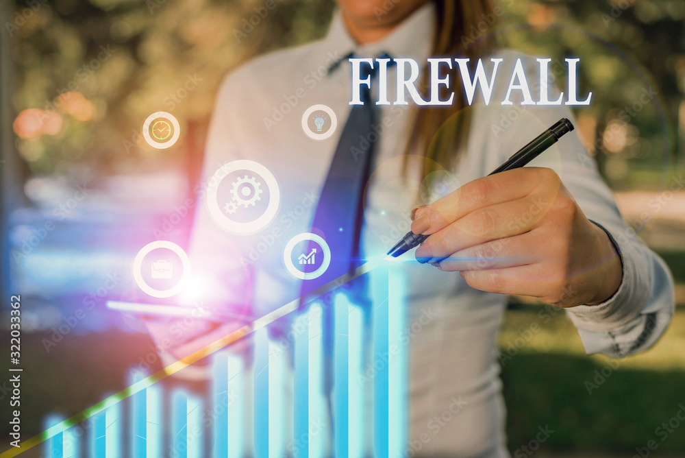 Poster word writing text firewall. business photo showcasing protect network or system from unauthorized ac