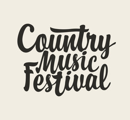 Calligraphic inscription Country music festival. Vector logo, emblem, label, badge or design element isolated on a light background. Creative lettering for t-shirt design in modern style