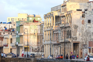 Malecon promenade at sunset on the Atlantic Ocean in Havana, Cuba