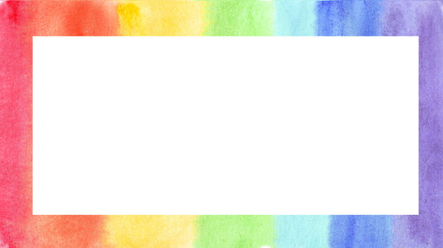 watercolor rainbow horizontal frame. Bright colorful background.