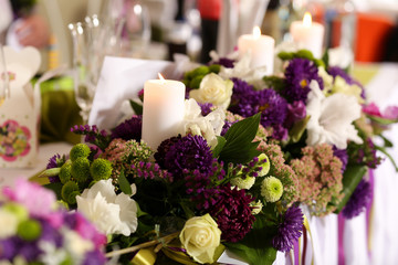 Different wedding decoration with flowers.	