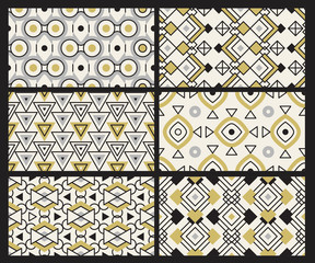 Geometrical pattern. Contemporary textures fabric triangles square round textile vector seamless background. Textile geometric backdrop, seamless wrapping contemporary design fabric illustration