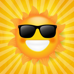 Sun With Sunglasses Isolated Sunburst Background