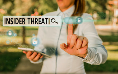 Writing note showing Insider Threat. Business concept for security threat that originates from...