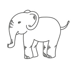 Cute funny doodle cartoon elephant. Black white sketch Hand drawn vector illustration. Isolated objects. Concept for children print. outline