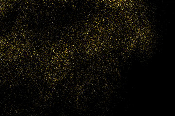 Obraz premium Gold glitter texture isolated on black. Amber particles color. Celebratory background. Golden explosion of confetti. Vector illustration,eps 10.