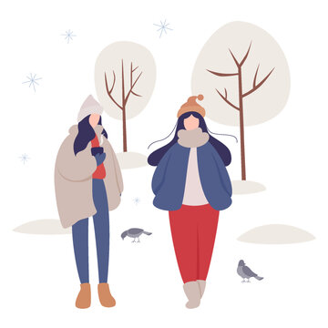 Isolated vector illustration of people wearing warm winter clothes