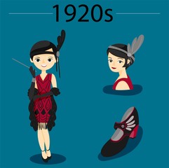 1920s fashion girl style flat vector illustration