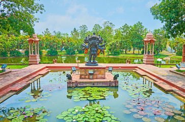 Ganesha statue in pond of India garden, Rajapruek park, Chiang Mai, Thailand