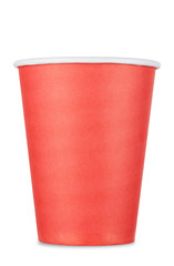 Biodegradable paper Cup for red drinks, isolated on a white background.