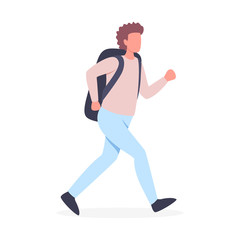 Vector illustration of tourist with backpack on his vacation