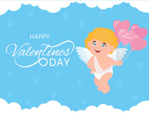 Funny cupid cartoon character. Happy Valentine's Day. Vector illustration can use for poster,  banner, greeting card and decoration.