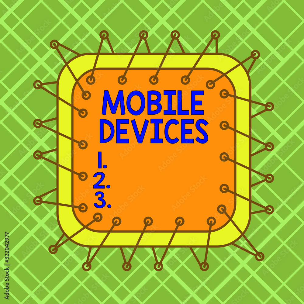 Poster word writing text mobile devices. business photo showcasing portable computing device such as a smar