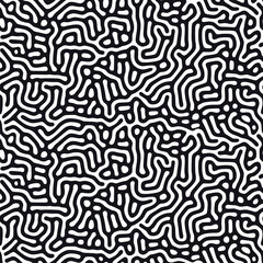 Modern organic background with rounded lines. Structure of natural cells, maze, coral. Black and white vector seamless patterns with diffusion reaction. Linear design with biological shapes. - 322042969