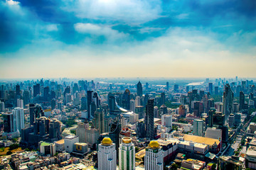 Aerial view of Bangkok cityscape from Mahanakorn Skywalk. Bangkok, Thailand.