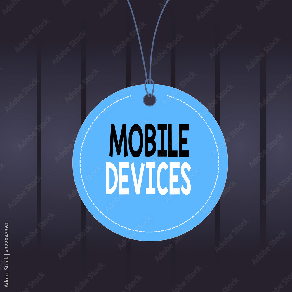 Aufkleber writing note showing mobile devices. business concept for portable computing device such as a smartp