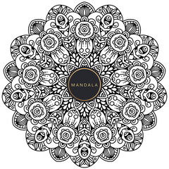 Black and white mandala vector isolated on white. Vector hand drawn circular decorative element.
