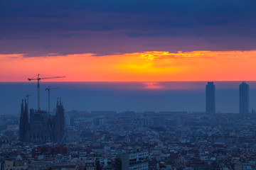 Beautiful sunrise in Barcelona city