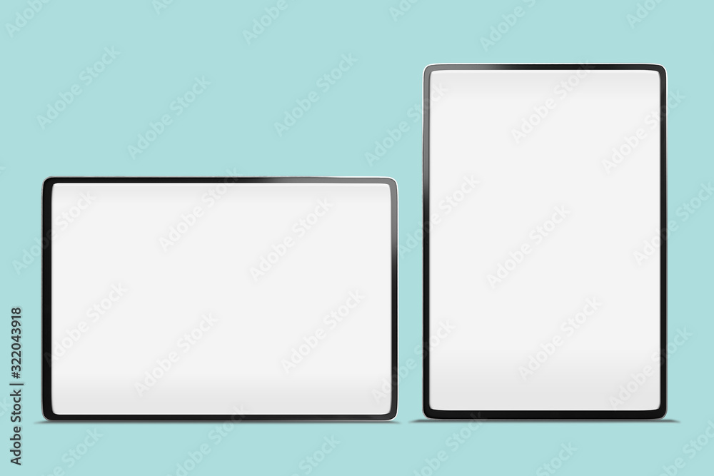 Poster Digital tablet large full screen smart slim edge mock up background with copy space and Clipping path on blank screen easy replace you design .