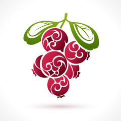 Decorative ornamental cranberry bunch isolated on white.