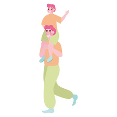 Parent and child. Happy woman and kid spend time together.