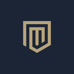 Letter M Shield logo design. Shield Line geometry for company Security logo. Logo Icon Template for Web and Business Card. - vector