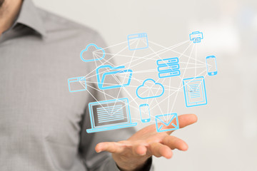 cloud connected to many objects on a virtual screen.