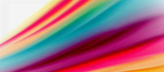 Obraz premium Wave lines abstract background, smooth silk design with rainbow style colors. Liquid fluid color waves. Vector Illustration