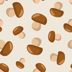 Vector seamless pattern with mushrooms; simple seasonal pattern for fabric, wallpaper, package, wrapping paper, textile, web design.