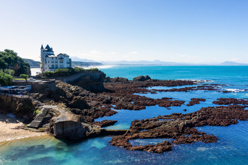 Seascape of Biarritz at low on a sunny day. France.