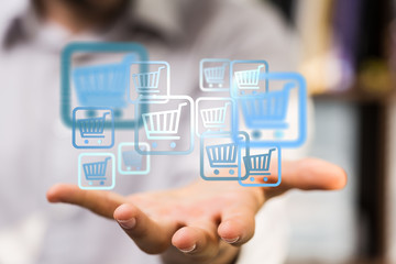 Online shopping business concept selecting shopping cart.