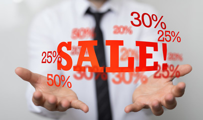 percent shopping digital in hand 3d.