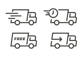 Set of Fast Shipping Truck . Flat Icon Design