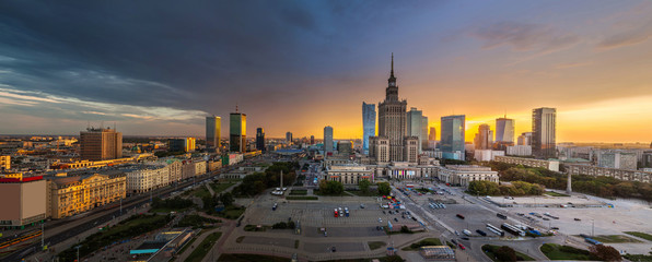 view of the palace of culture in the Polish capital Warsaw - obrazy, fototapety, plakaty