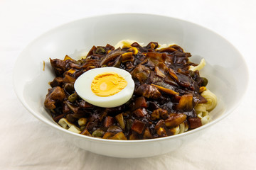 Jajangmyeon, noodle dish topped with black sauce