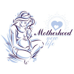 Pregnant woman elegant body silhouette, sketchy vector illustration. Obstetrics and gynecology clinic advertising banner