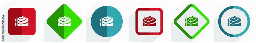Aufkleber hospital building icon set, flat design vector illustration in 6 options for webdesign and mobile ap