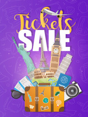 Tickets sale banner. Landmarks of the world. Well illustrated posters and banners on the topic of tourism. 
