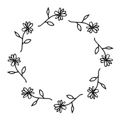 vector illustration of floral frame. Rustic. Hand drawn simple line. Black stroke. Isolated on white background. Elegant and noble. Best for wedding design. Invitation.