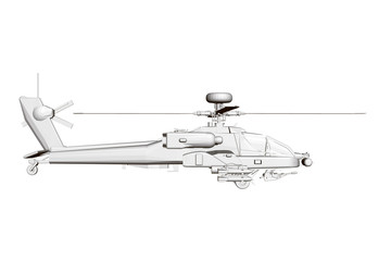 Fototapeta premium Detailed combat helicopter. Polygonal helicopter. Side view. 3D.